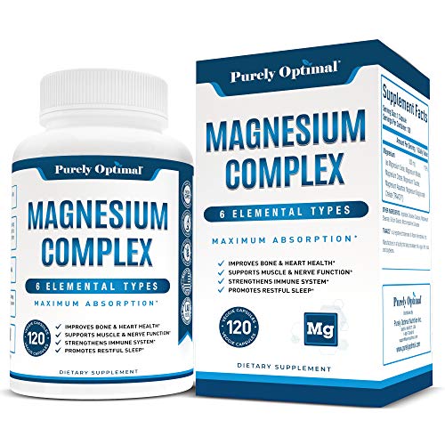 Premium Magnesium Complex - Magnesium Citrate, Malate, Taurate, Oxide, Aspartate, Bisglycinate Chelate TRAACS - Max Absorption Magnesium Supplement for Sleep, Leg Cramps, Muscle Relaxation - 120 caps…