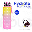 Fidus 32oz Motivational Water Bottles with Times to Drink & Straw,Leakproof BPA Free Bottle with Time Marker to Ensure You Drink Enough Water Daily for Fitness, Gym and Outdoor Sports