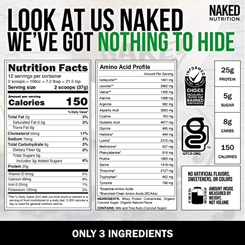 Naked WHEY 5LB 100% Grass Fed Unflavored Whey Protein Powder - US Farms, Only 1 Ingredient, Undenatured - No GMO, Soy or Gluten - No Preservatives - Promote Muscle Growth and Recovery - 76 Servings