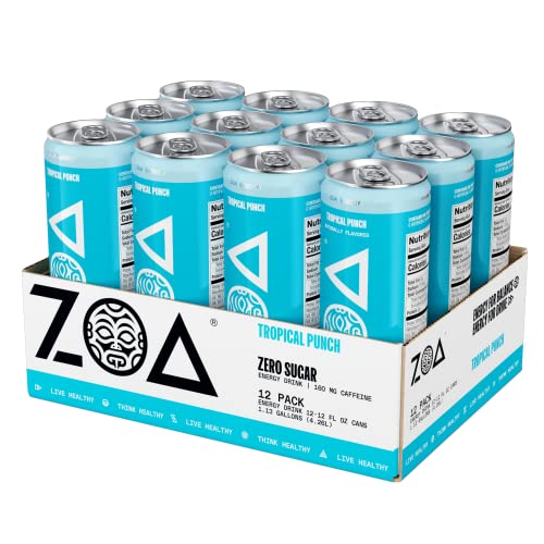 ZOA Zero Sugar Energy Drinks, Classic Variety Pack - Healthy Energy with B & C Vitamin, 120mg of Natural Caffeine - 12 Ounce (Pack of 12)