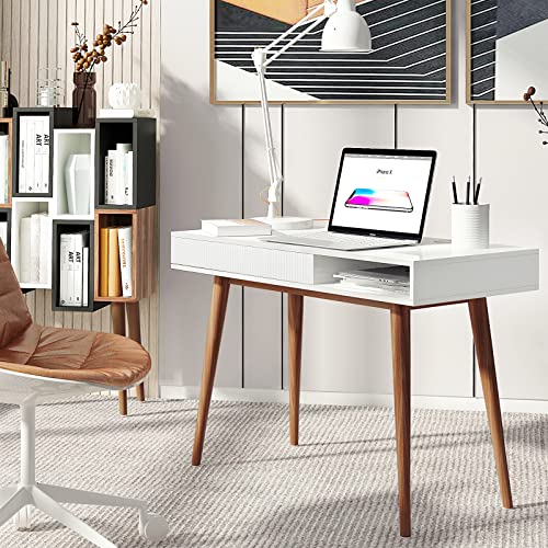 Arts wish Office Desk Mid Century Modern Desk Writing Desk with Drawer Simple Home Office Desk Mid Century Desk, Walnut
