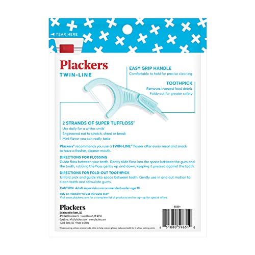 Plackers Twin-Line Dental Flossers, Advanced Whitening and Dual Action Flossing System, Easy Storage, Super Tuffloss, 2X The Clean, Cool Mint Flavor, 600 Count (Pack of 4)