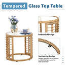 JOIVI 3 Piece Outdoor Wicker Furniture Bistro Set, Patio Rattan Conversation Set with Round Glass Top Coffee Side Table, Cushions and Lumbar Pillows for Porch, Backyard, Deck