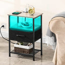 LAKEMID Nightstands Set of 2 with Charging Station and Drawer, End Table Bedside Table with 20 Colors LED Light Strip and 2 Layers Shelf for Bedroom Living Room Sofa (Rustic Brown)