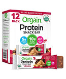 Orgain Organic Vegan Protein Bars, Peanut Butter - 10g Plant Based Protein, Gluten Free Snack Bar, Low Sugar, Dairy Free, Soy Free, Lactose Free, Non GMO, 1.41 Oz (12 Count)