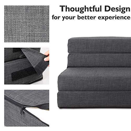 ANONER Fold Sofa Bed Couch Memory Foam with Pillow Futon Sleeper Chair Guest Bed and Fold Out Couch, Washable Cover Twin Size, Dark Gray