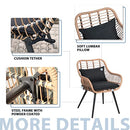 JOIVI 3 Piece Outdoor Wicker Furniture Bistro Set, Patio Rattan Conversation Set with Round Glass Top Coffee Side Table, Cushions and Lumbar Pillows for Porch, Backyard, Deck