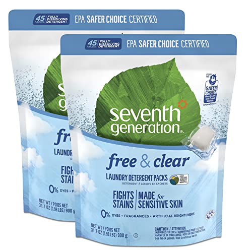 Seventh Generation Laundry Detergent Packs Laundry Soap Free & Clear Washing Detergent 45 Count, Pack of 2