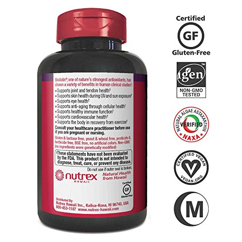 BioAstin Hawaiian Astaxanthin 12mg, 50 Count - Hawaiian Grown Premium Antioxidant - One per day - Sports Nutrition & Immunity Supplement - Supports Eye, Joint & Cardiovascular Health (Shipping Only)