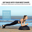 ZELUS 25in. Balance Ball | 1500lb Inflatable Half Exercise Ball Wobble Board Balance Trainer w Nonslip Base | Half Yoga Ball Strength Training Equipment w 2 Bands, Pump, Extra Ball Included (Black)