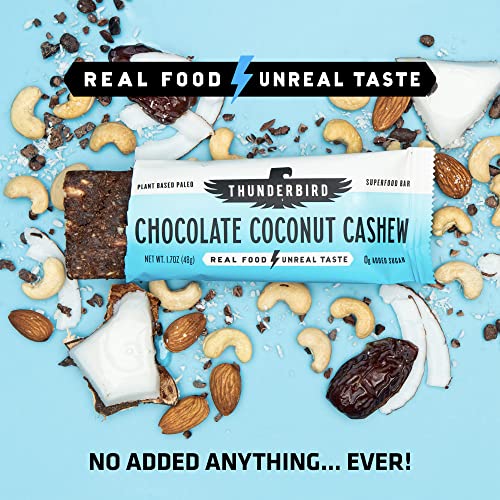 Thunderbird Real Food Energy Bars, Bar Chocolate Almond Butter Sea Salt, Plant Based Protein, 1.7 Ounce, Fruit & Nut Nutrition Bars - No Added Sugar, Grain and Gluten Free, Non-GMO, 12 Pack