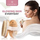 Premium Dry Brushing Body Brush Set, Medium Boar Bristles Dry Scrub Brushes for Face Exfoliating, Cleansing & Lymphatic Drainage, Skin Beauty Brush with Handle + Face Brush + Shower Gloves