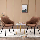 annjoe Faux Leather Accent Arm Chairs for Living Room Leisures/ Upholstered Chair with Metal Legs Set of 2 for Home Kitchen Office Bistro Cafe, Brown