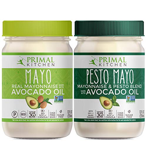 Primal Kitchen Avocado Oil Mayo Variety Pack - Includes 1 Original and 1 Pesto, Gluten and Dairy Free, Whole30 and Paleo Approved (12 oz) - Two Pack (Shipping Only)