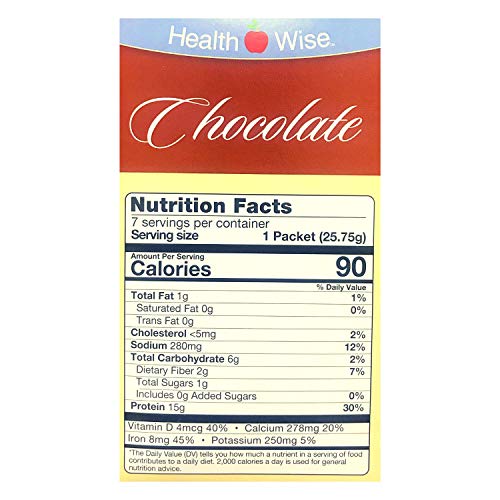 Healthwise - Chocolate High Protein Pudding/Shake Mix for Any Diet - 15 Grams of Protein - 90 Calories - 1 Gram of Fat - Hunger Suppressant - Appetite Control for Weight Loss - 7 Packets 0.91 OZ