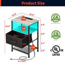 LAKEMID Nightstands Set of 2 with Charging Station and Drawer, End Table Bedside Table with 20 Colors LED Light Strip and 2 Layers Shelf for Bedroom Living Room Sofa (Rustic Brown)