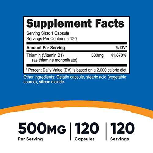Nutricost Vitamin B1 (Thiamine) 500mg, 120 Capsules