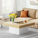 Tribesigns Square LED Coffee Table Maple & White Engineered Wood Coffee Table Low Coffee Table for Living Room Rustic Farmhouse Coffee Table