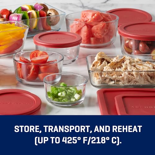Anchor Hocking SnugFit 12 Piece Glass Food Storage Containers with Lids, Red