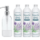Grove Co. Ultimate Dish Soap Refills (3 x 16 Fl Oz) Removes 48-hr Stuck-on Food and Grease, Plastic Free Cleaning Products, 100% Natural Lavender Blossom & Thyme Fragrance