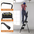 HBTower 3 Step Ladder, Folding Step Stool with Wide Anti-Slip Pedal, 500lbs Sturdy Steel Ladder, Convenient Handgrip, Lightweight, Portable Steel Step Stool, Black