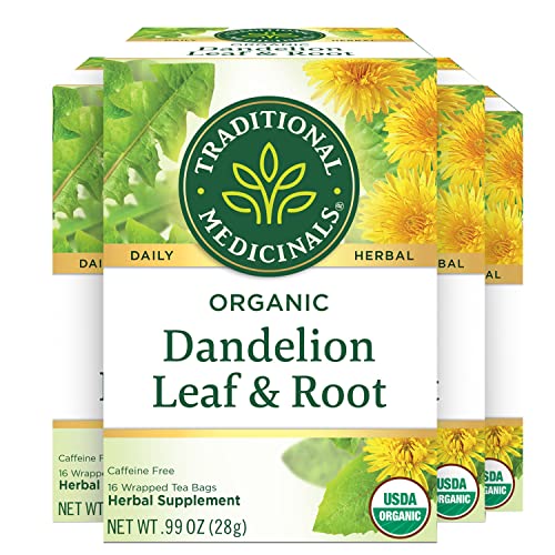Traditional Medicinals Organic Dandelion Leaf & Root Herbal Tea (Pack of 1), Supports Kidney Function and Healthy Digestion, 16 Tea Bags Total