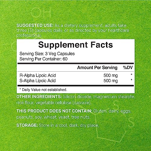 Alpha Lipoic Acid 1,000mg, 180 Veggie Capsules – 50/50 R-ALA & S-ALA for Max Bioavailability – Antioxidant Supplement – Energy & Nervous System Support – Non-GMO