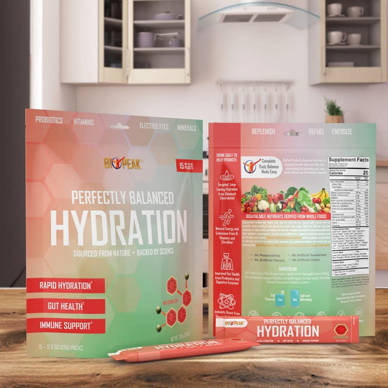 HYDRATE-PERFECTLY BALANCED HYDRATION | Organic Whole Foods | Electrolytes, Probiotics, Antioxidants, Vitamins, Minerals | Keto Friendly 15 Packets