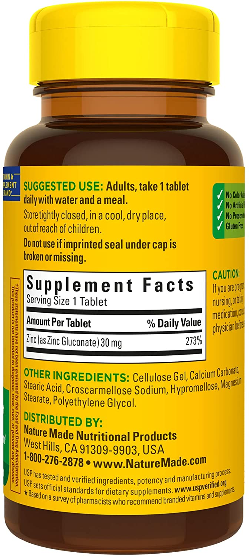 Nature Made Zinc 30 Mg Tablets, 100 Count for Immune System Support