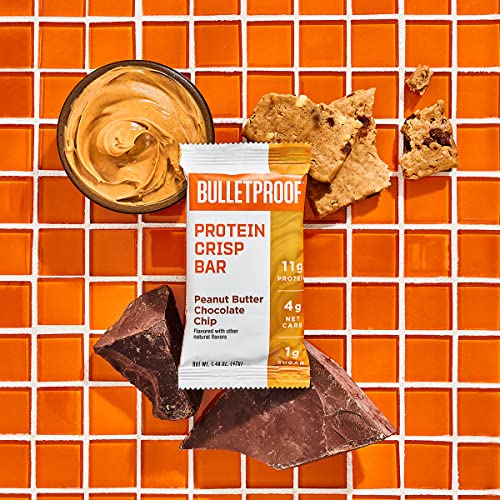 Bulletproof Protein Crisp Bars, Peanut Butter Chocolate Chip, 12 Pack, High Protein, Low Sugar