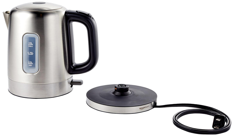 Amazon Basics Electric Glass and Steel Hot Tea Water Kettle, 1.7-Liter, Black and Sliver