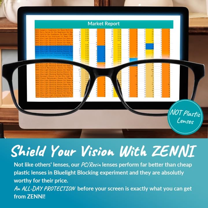 ZENNI Rectangle Glasses for Men Blue Light Blocking Glasses Women Lightweight Eyewear Anti Eye Strain Relieve Digital Screen