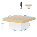 Tribesigns Square LED Coffee Table Maple & White Engineered Wood Coffee Table Low Coffee Table for Living Room Rustic Farmhouse Coffee Table