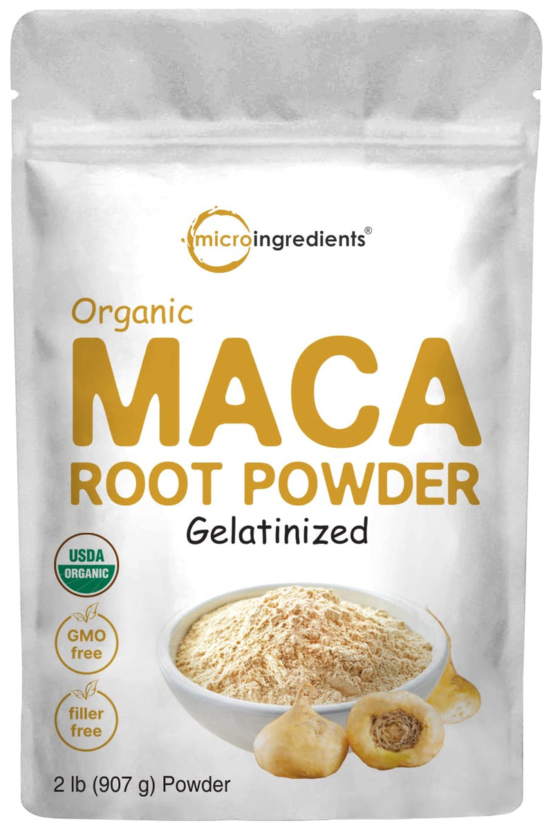 Organic Maca Root Powder, 2 Pound, Gelatinized for Better Absorption, Rich in Antioxidants, Help Energy, Stamina, Endurance, Strength and Immune System, No GMOs, Vegan Friendly and Peru Origin