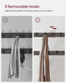 VASAGLE Coat Rack, Hall Tree with Shoe Bench for Entryway, Entryway Bench with Coat Rack, 4-in-1, with 9 Removable Hooks, a Hanging Rod, 13.3 x 28.3 x 72.1 Inches, Rustic Brown and Black UHSR40B