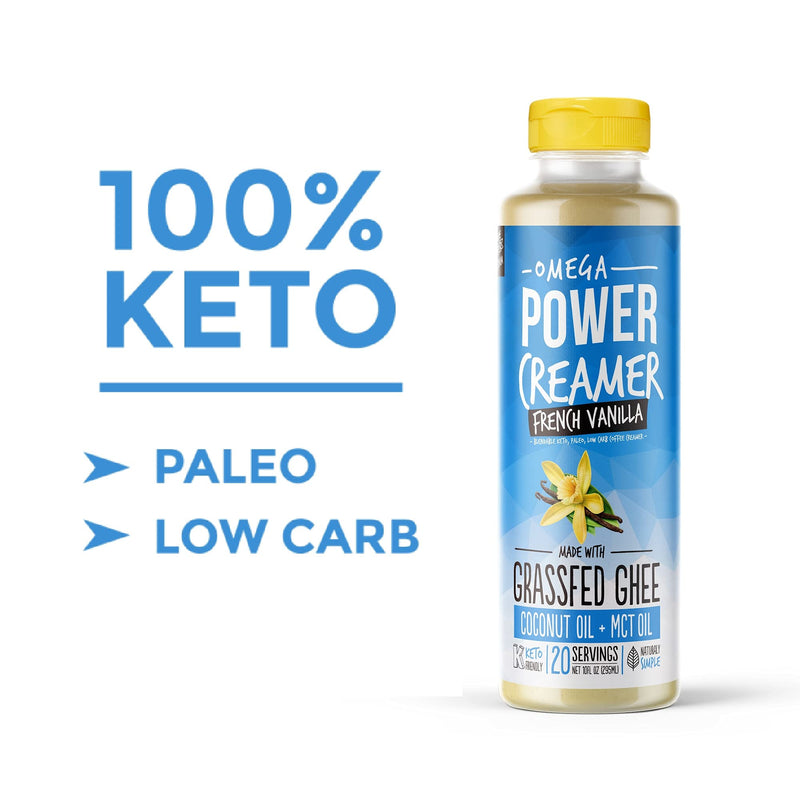Keto Coffee Creamer by PowerCreamer | French Vanilla - Zero Sugar | Grass-fed Ghee, MCT Oil, Organic Coconut Oil, Stevia | Keto Creamer, Energy Support | Liquid, No Refrigeration (20 Servings)