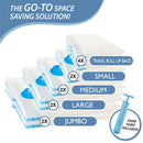 20 Pack Vacuum Storage Bags, Space Saver Bags (4 Jumbo/4 Large/4 Medium/4 Small/4 Roll) Compression for Comforters and Blankets, Sealer Clothes Storage, Hand Pump Included