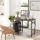 Engriy Writing Computer Desk 47", Home Office Study Desk with 2 Storage Shelves on Left or Right Side, Industrial Simple Style Wood Table Metal Frame for PC Laptop Notebook