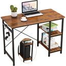 Engriy Writing Computer Desk 47", Home Office Study Desk with 2 Storage Shelves on Left or Right Side, Industrial Simple Style Wood Table Metal Frame for PC Laptop Notebook