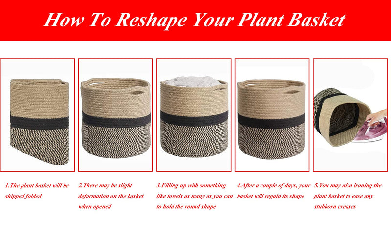 YDQUANI Woven Cotton Rope Plant Basket for Flower Pot Indoor Planters, 10" x 10" Jute Foldable Storage Basket Organizer Modern Decor Household Laundry Basket