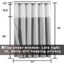 Hotel Style Cotton Shower Curtain with Snap-in Fabric Liner, Mesh Window Top, Honeycomb Waffle Weave Cotton Blend Fabric, Washable, White, 72x72 Inches