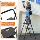 HBTower 3 Step Ladder, Folding Step Stool with Wide Anti-Slip Pedal, 500lbs Sturdy Steel Ladder, Convenient Handgrip, Lightweight, Portable Steel Step Stool, Black