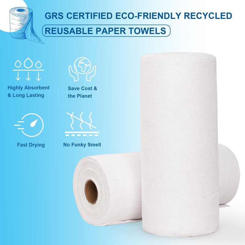 Reusable Paper Towels Washable Roll: 50Pack Paperless Paper Towels Tear Away 12x12In Eco Friendly Absorbent Cloth Paper Towels Reusable Washable for Kitchen Zero Waste (Gray)