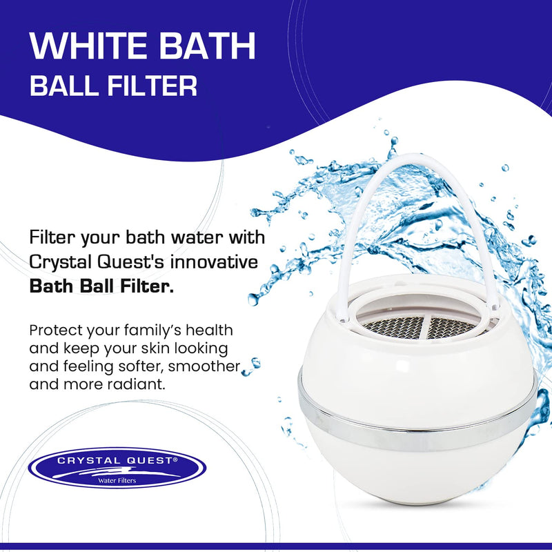 Crystal Quest White Bath Ball Filter | Removes Hundreds of Contaminants for Softer, Smoother Skin | BPA Free | 2,500 Gallons of Filtration