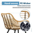 JOIVI 3 Piece Outdoor Wicker Furniture Bistro Set, Patio Rattan Conversation Set with Round Glass Top Coffee Side Table, Cushions and Lumbar Pillows for Porch, Backyard, Deck