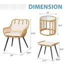 JOIVI 3 Piece Outdoor Wicker Furniture Bistro Set, Patio Rattan Conversation Set with Round Glass Top Coffee Side Table, Cushions and Lumbar Pillows for Porch, Backyard, Deck