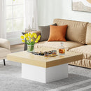 Tribesigns Square LED Coffee Table Maple & White Engineered Wood Coffee Table Low Coffee Table for Living Room Rustic Farmhouse Coffee Table