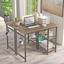 Engriy Writing Computer Desk 47", Home Office Study Desk with 2 Storage Shelves on Left or Right Side, Industrial Simple Style Wood Table Metal Frame for PC Laptop Notebook