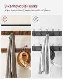 VASAGLE Coat Rack, Hall Tree with Shoe Bench for Entryway, Entryway Bench with Coat Rack, 4-in-1, with 9 Removable Hooks, a Hanging Rod, 13.3 x 28.3 x 72.1 Inches, Rustic Brown and Black UHSR40B