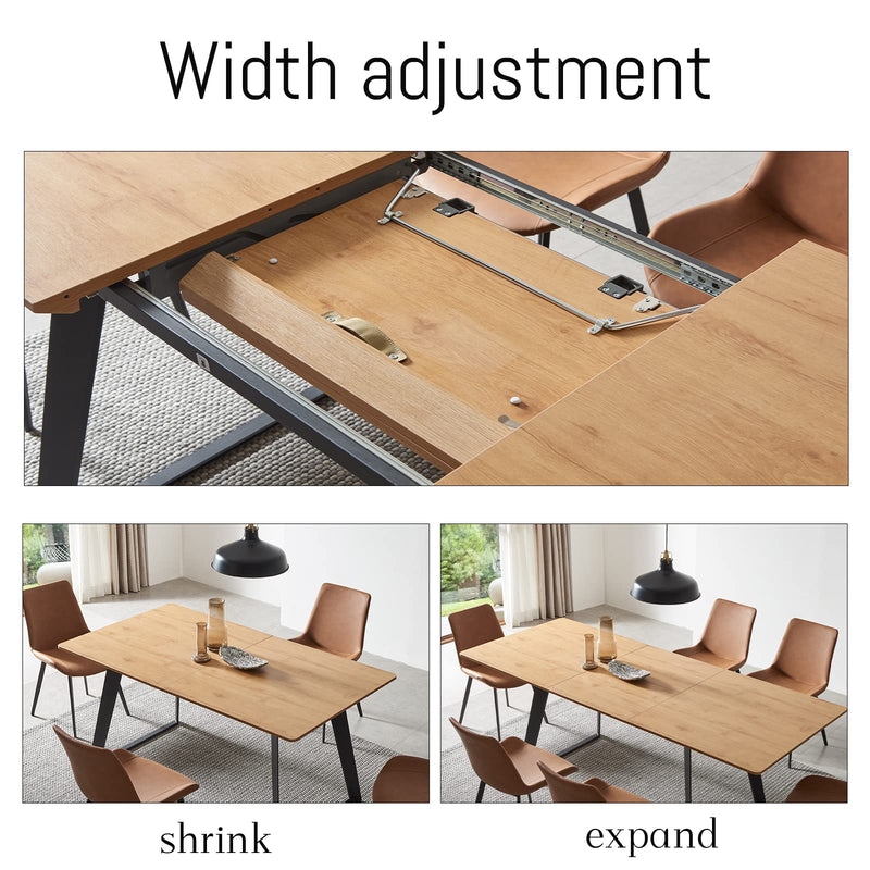 ZckyCine Modern mid-Century Dining Table Dining Table and Chairs for 6 Rectangular Wooden Dining Table Expandable Dining Table Space-Saving Multifunctional Dining Table (Table+6 Brown Chairs)